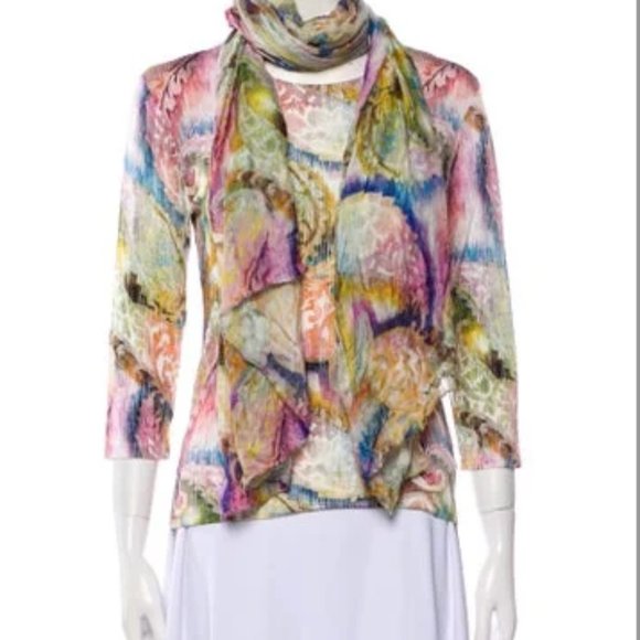 Leggiadro Tops - LEGGIADRO Print Cowl Neck Blouse and scarf set